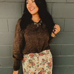 Long Sleeve V-Neck Pullover Sweater - Brown - Lace and Grace Boutique