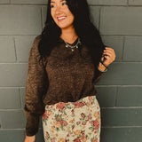 Long Sleeve V-Neck Pullover Sweater - Brown - Lace and Grace Boutique
