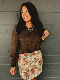 Long Sleeve V-Neck Pullover Sweater - Brown - Lace and Grace Boutique