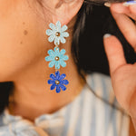 Raffia Flower Earrings - Blue - Lace and Grace Boutique