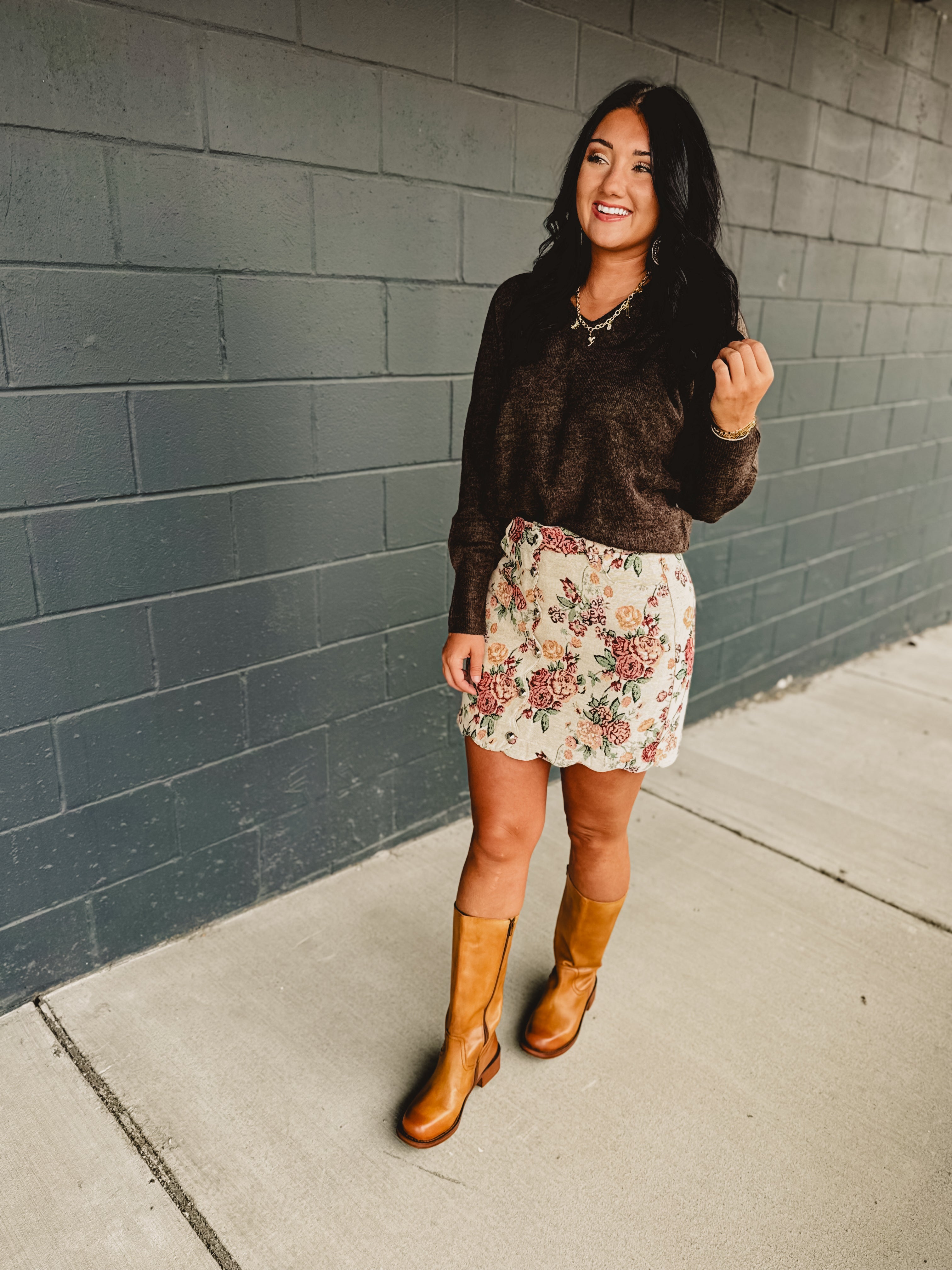 Floral Jacquard Scallop Edge Mini Skirt - Lace and Grace Boutique