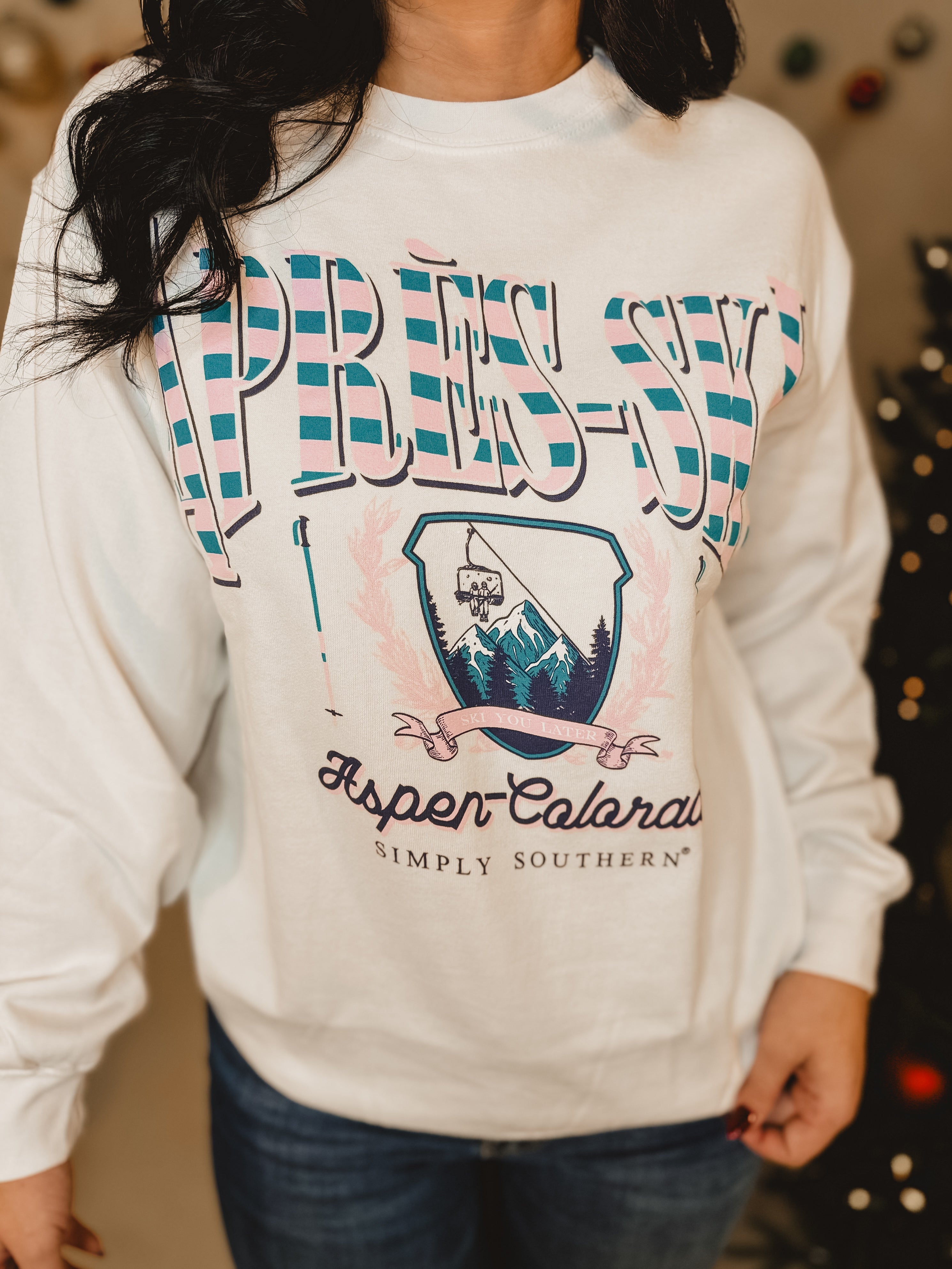 Simply Southern Apres-Ski Crewneck Sweatshirt - White - Lace and Grace Boutique