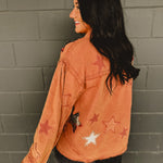 POL Denim Star Patch Balloon Sleeve Top - Terra Cotta - Lace and Grace Boutique