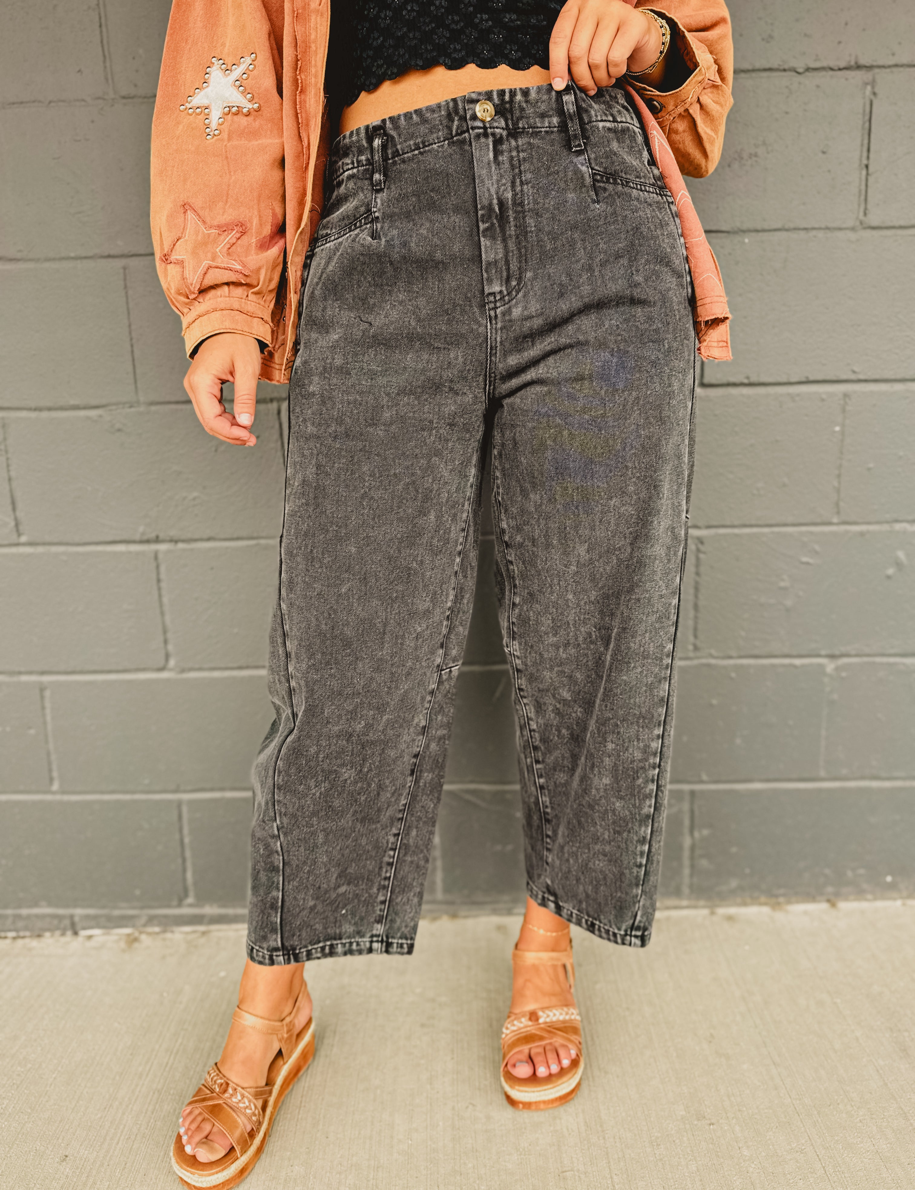 Barrel Capri Denim Pants - Black - Lace and Grace Boutique