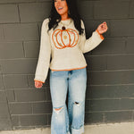 Pumpkin Floral Embroidered Sweater - Ivory - Lace and Grace Boutique