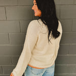 Pumpkin Floral Embroidered Sweater - Ivory - Lace and Grace Boutique