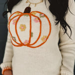 Pumpkin Floral Embroidered Sweater - Ivory - Lace and Grace Boutique