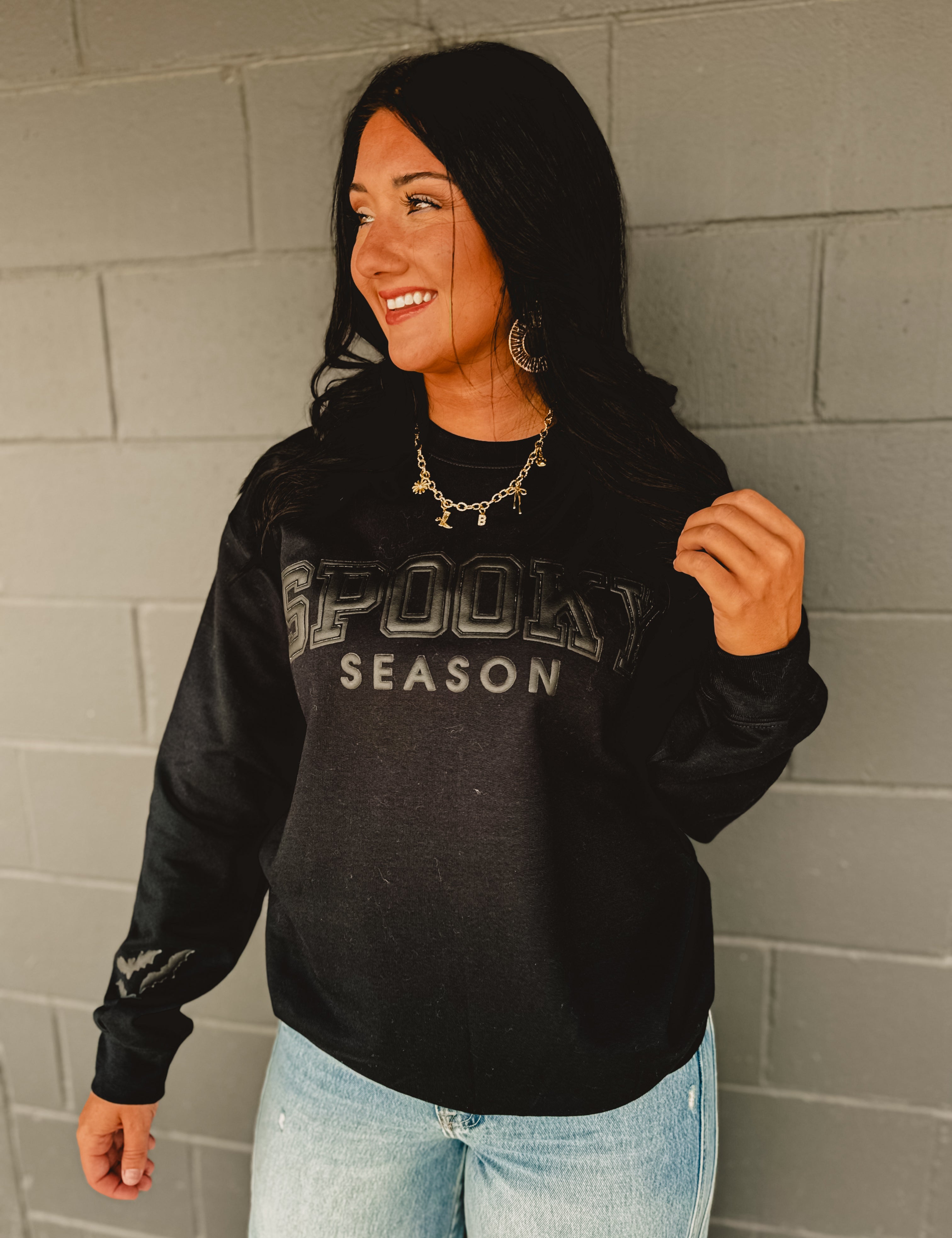 Spooky Season Puff Crewneck Sweatshirt - Black - Lace and Grace Boutique