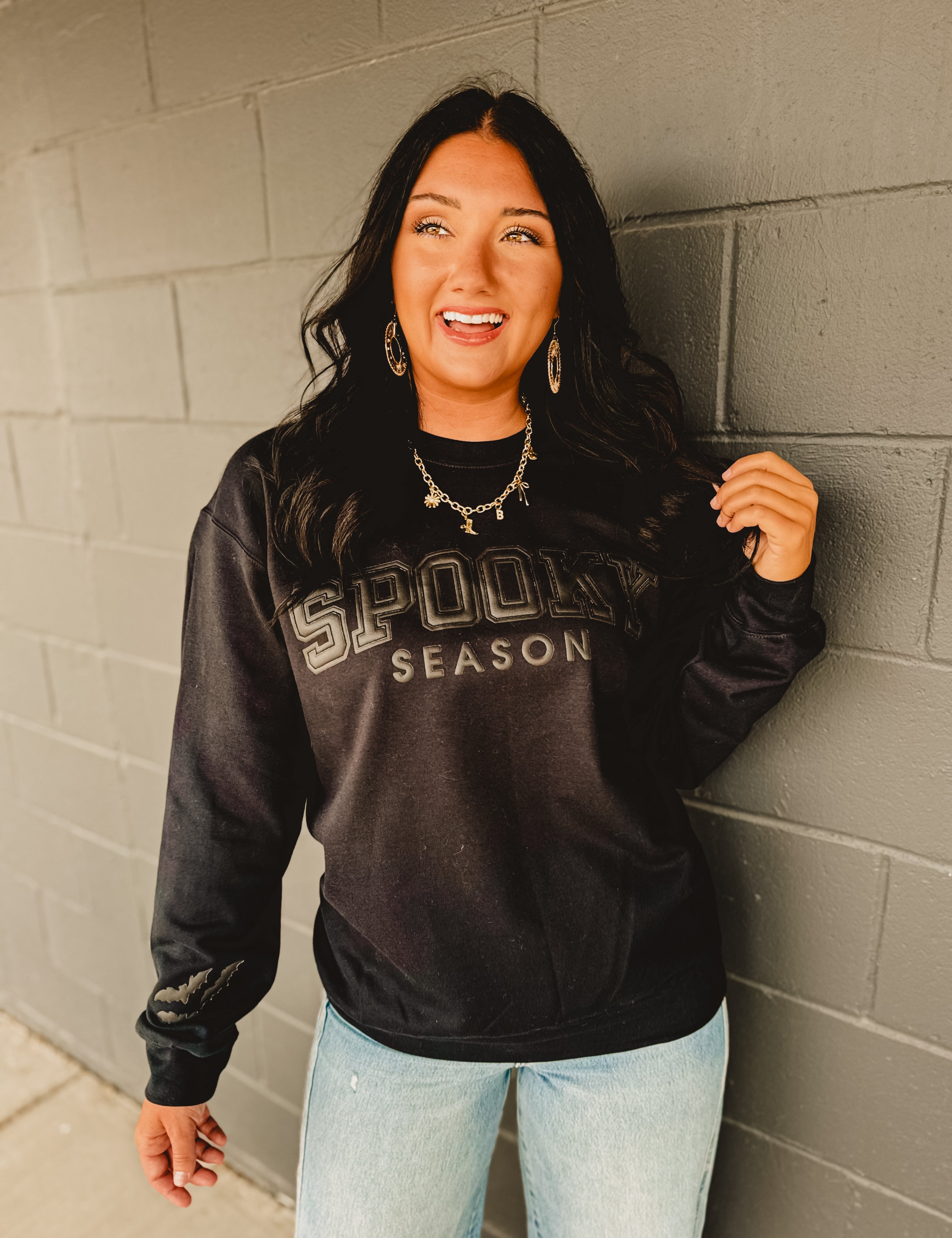 Spooky Season Puff Crewneck Sweatshirt - Black - Lace and Grace Boutique