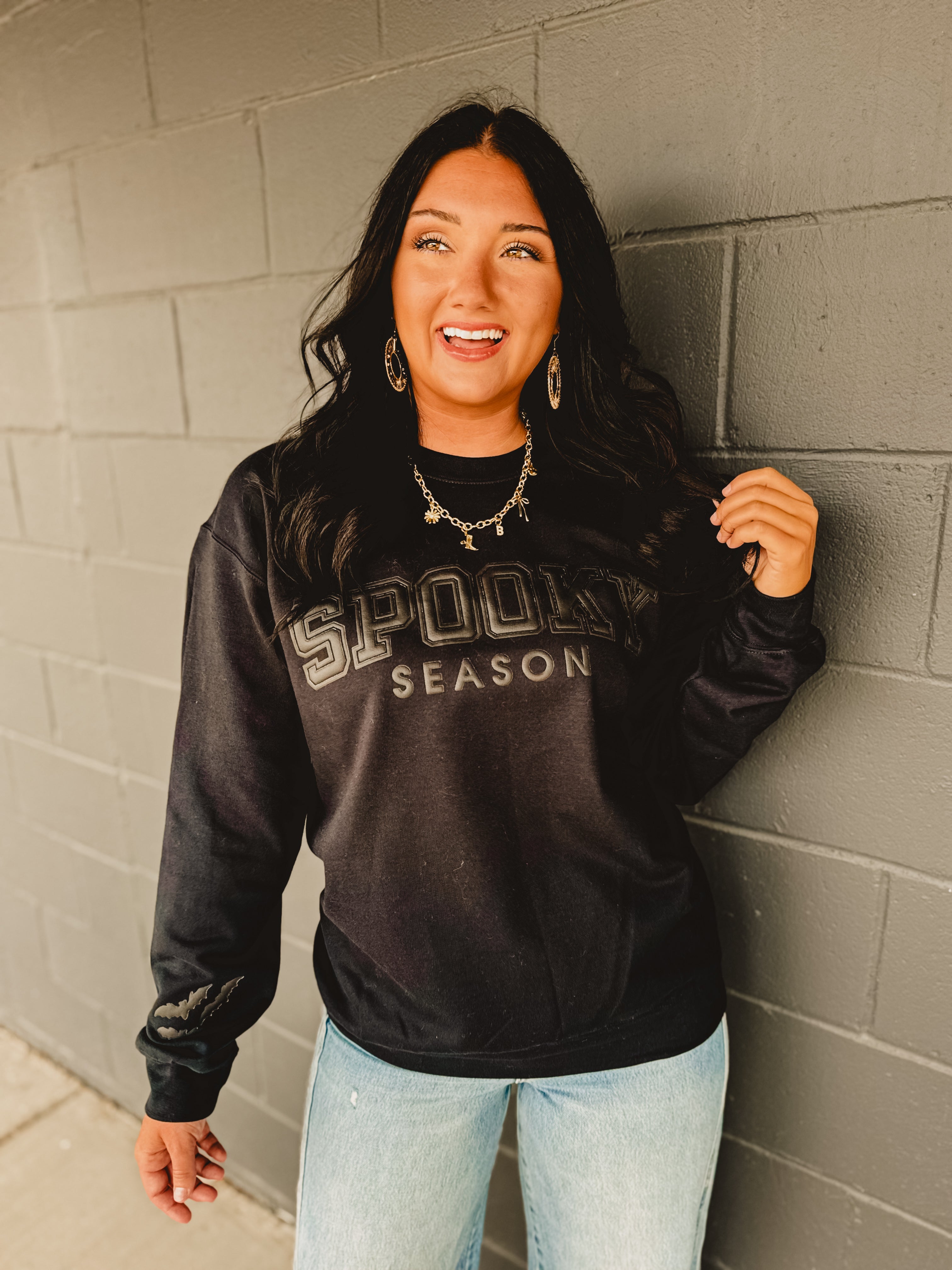 Spooky Season Puff Crewneck Sweatshirt - Black - Lace and Grace Boutique