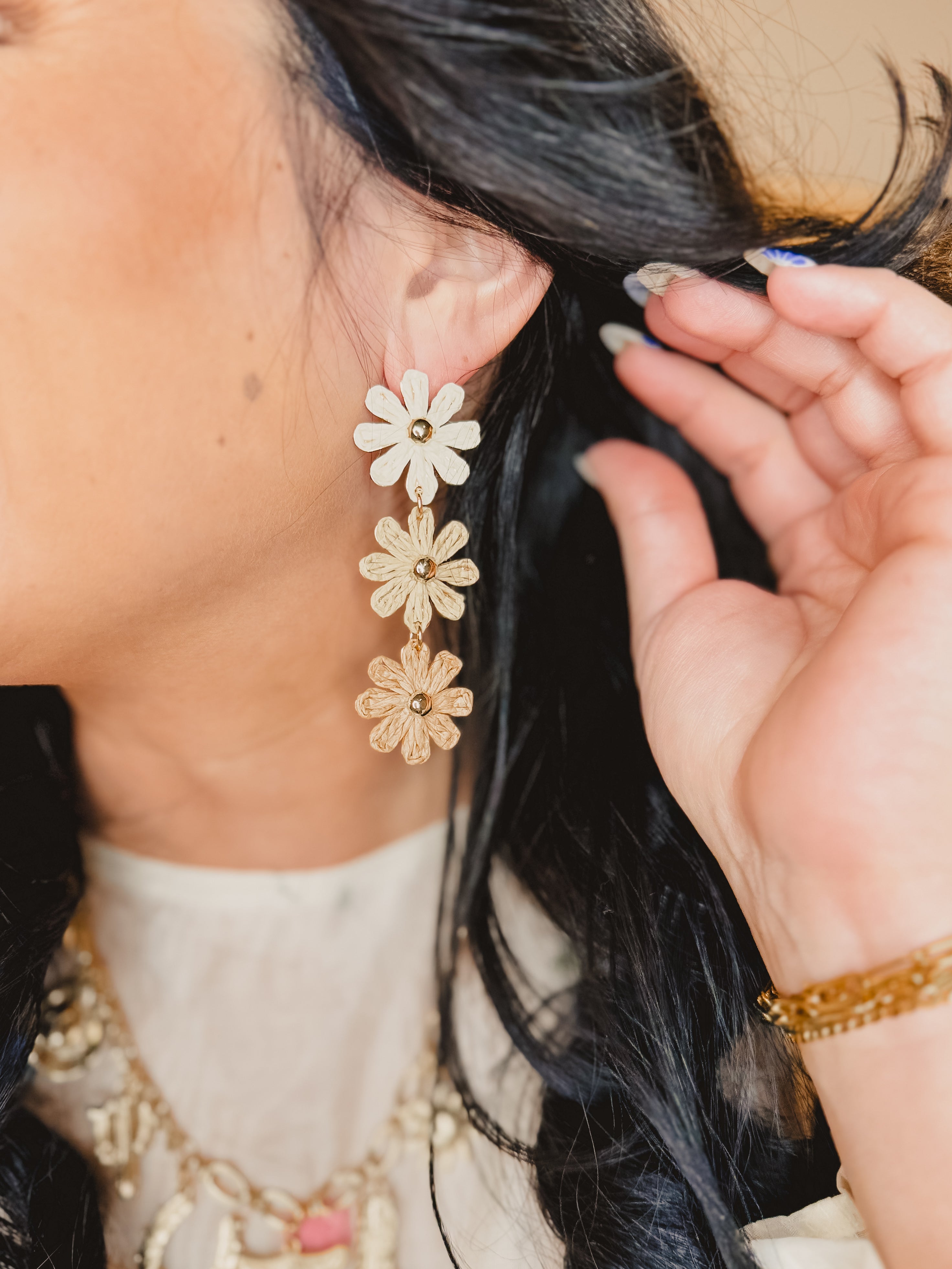 Raffia Flower Earrings - Natural - Lace and Grace Boutique
