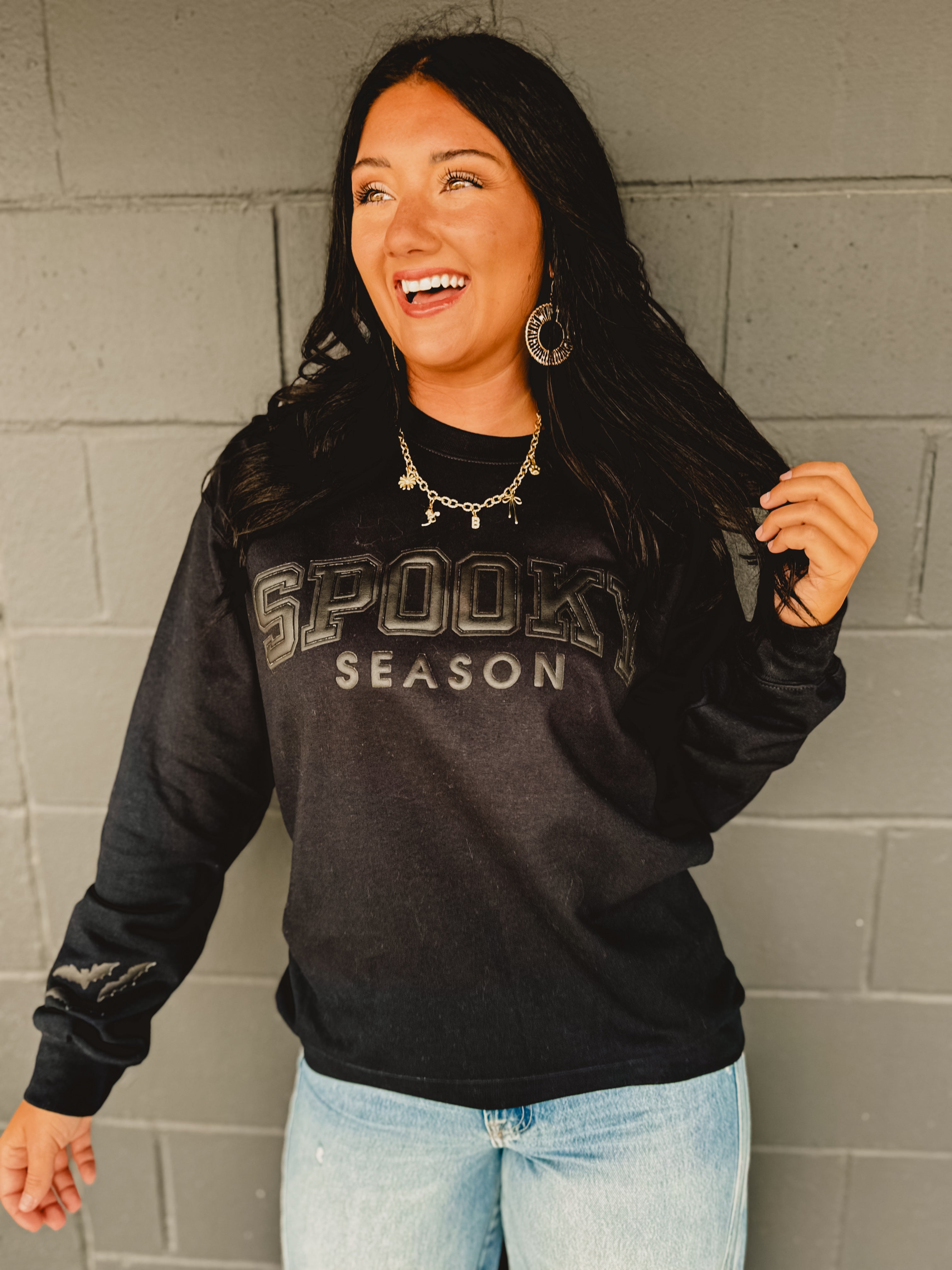 Spooky Season Puff Crewneck Sweatshirt - Black - Lace and Grace Boutique