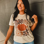 Floral Vintage Pumpkin Graphic Tee - Light Tan - Lace and Grace Boutique
