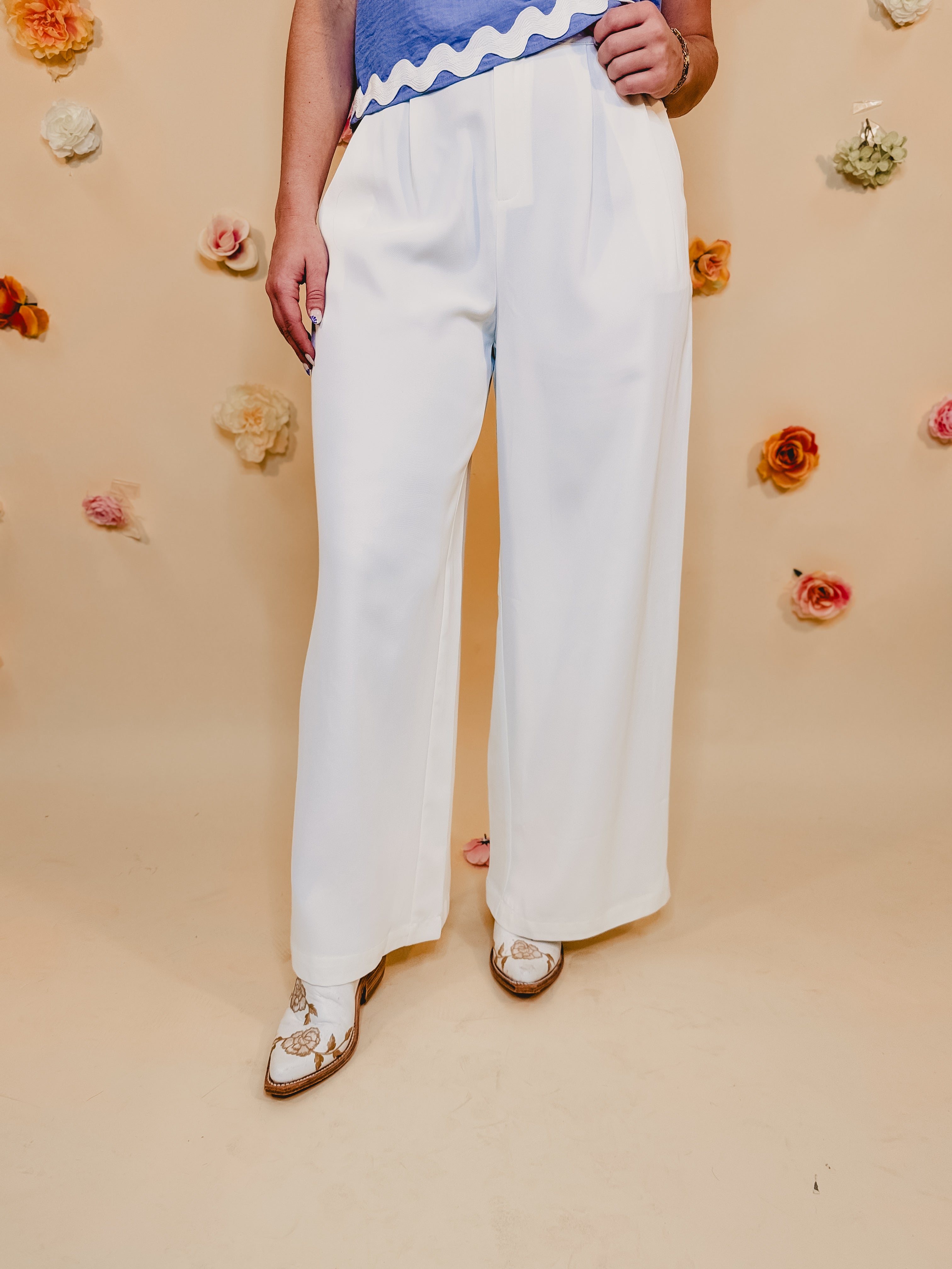 Solid Woven Pants - White - Lace and Grace Boutique