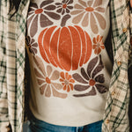 Floral Vintage Pumpkin Graphic Tee - Light Tan - Lace and Grace Boutique