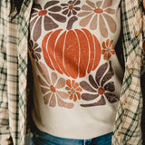 Floral Vintage Pumpkin Graphic Tee - Light Tan - Lace and Grace Boutique