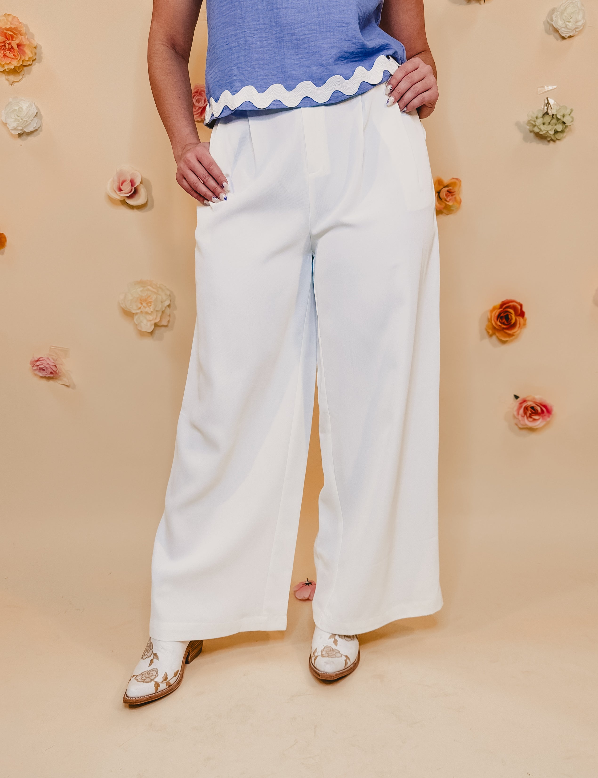 Solid Woven Pants - White - Lace and Grace Boutique
