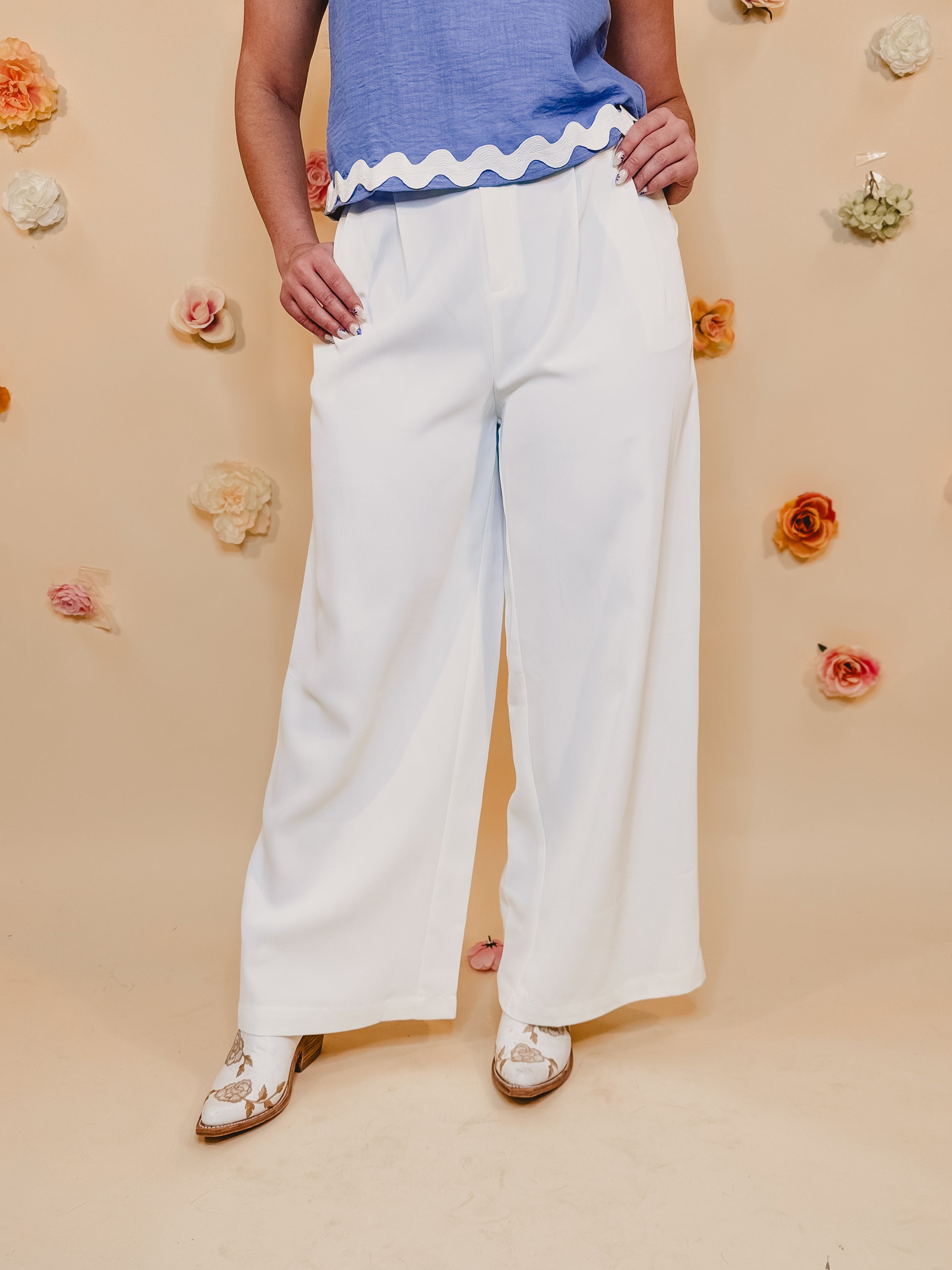 Solid Woven Pants - White - Lace and Grace Boutique