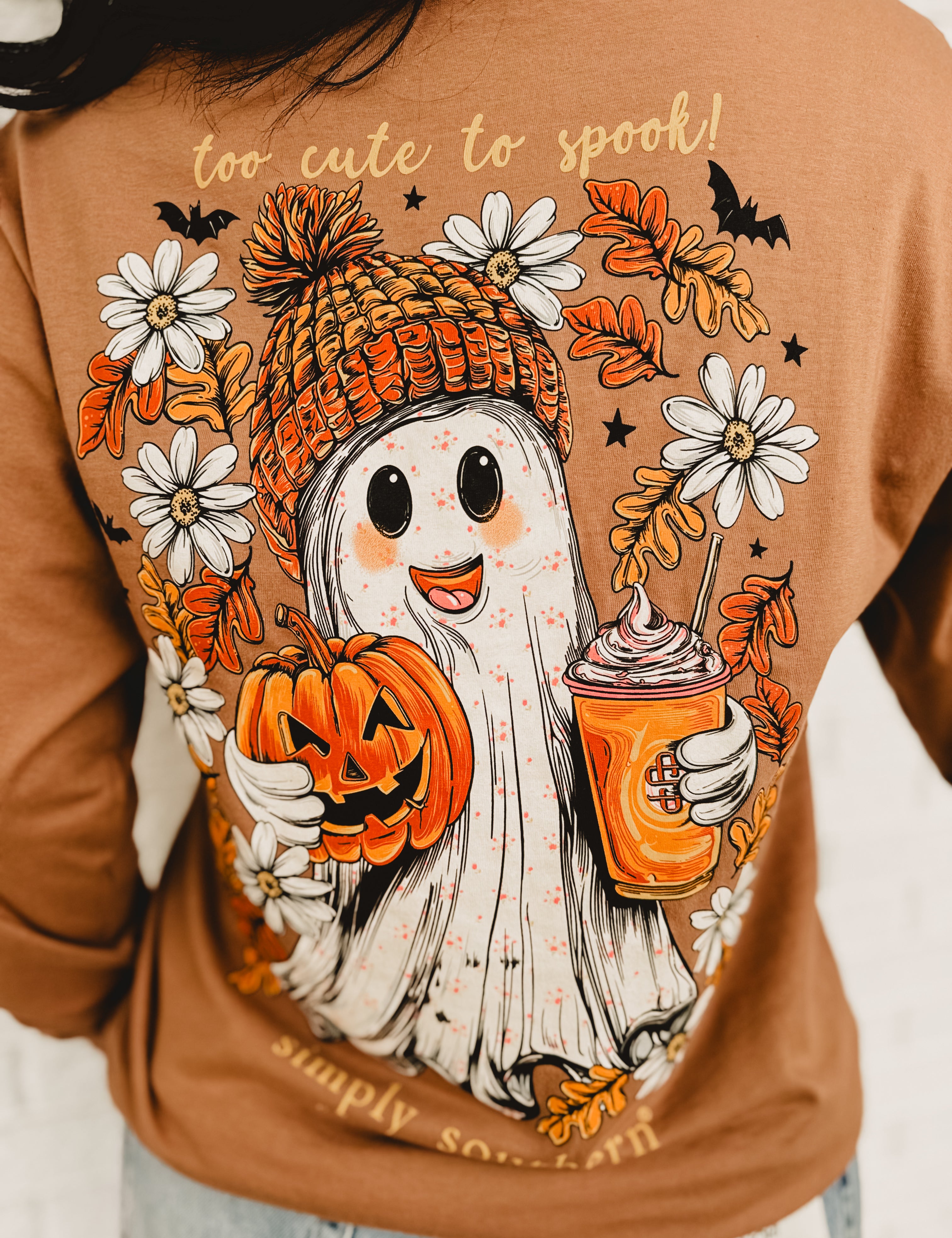 Simply Southern Long Sleeve Ghost Tee - Brown - Lace and Grace Boutique