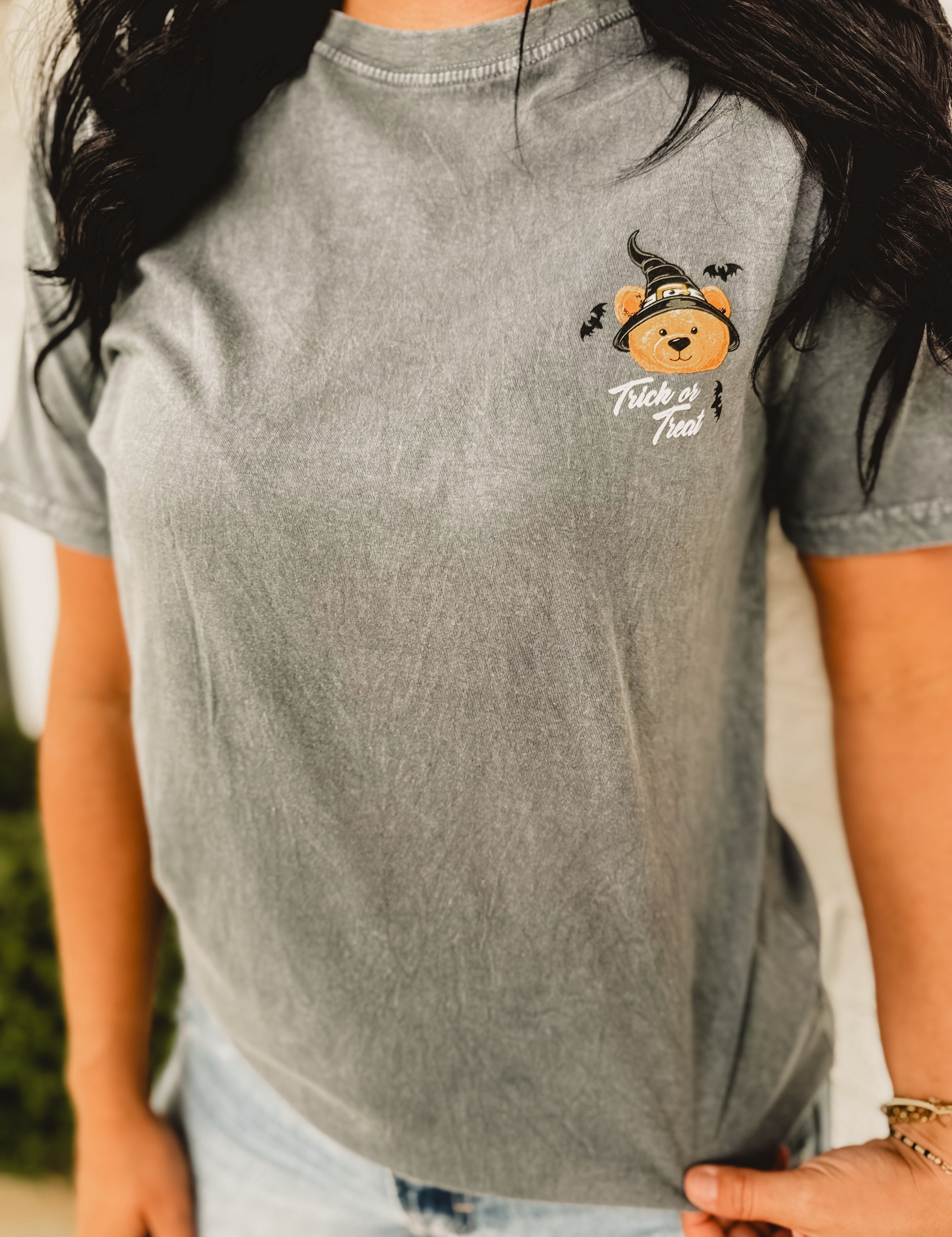 Simply Southern Trick Or Treat Graphic Tee - Coal - Lace and Grace Boutique