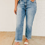 Mid Rise Boyfriend Cuffed Risen Jeans - Light Denim - Lace and Grace Boutique