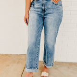 Mid Rise Boyfriend Cuffed Risen Jeans - Light Denim - Lace and Grace Boutique