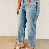 Mid Rise Boyfriend Cuffed Risen Jeans - Light Denim - Lace and Grace Boutique
