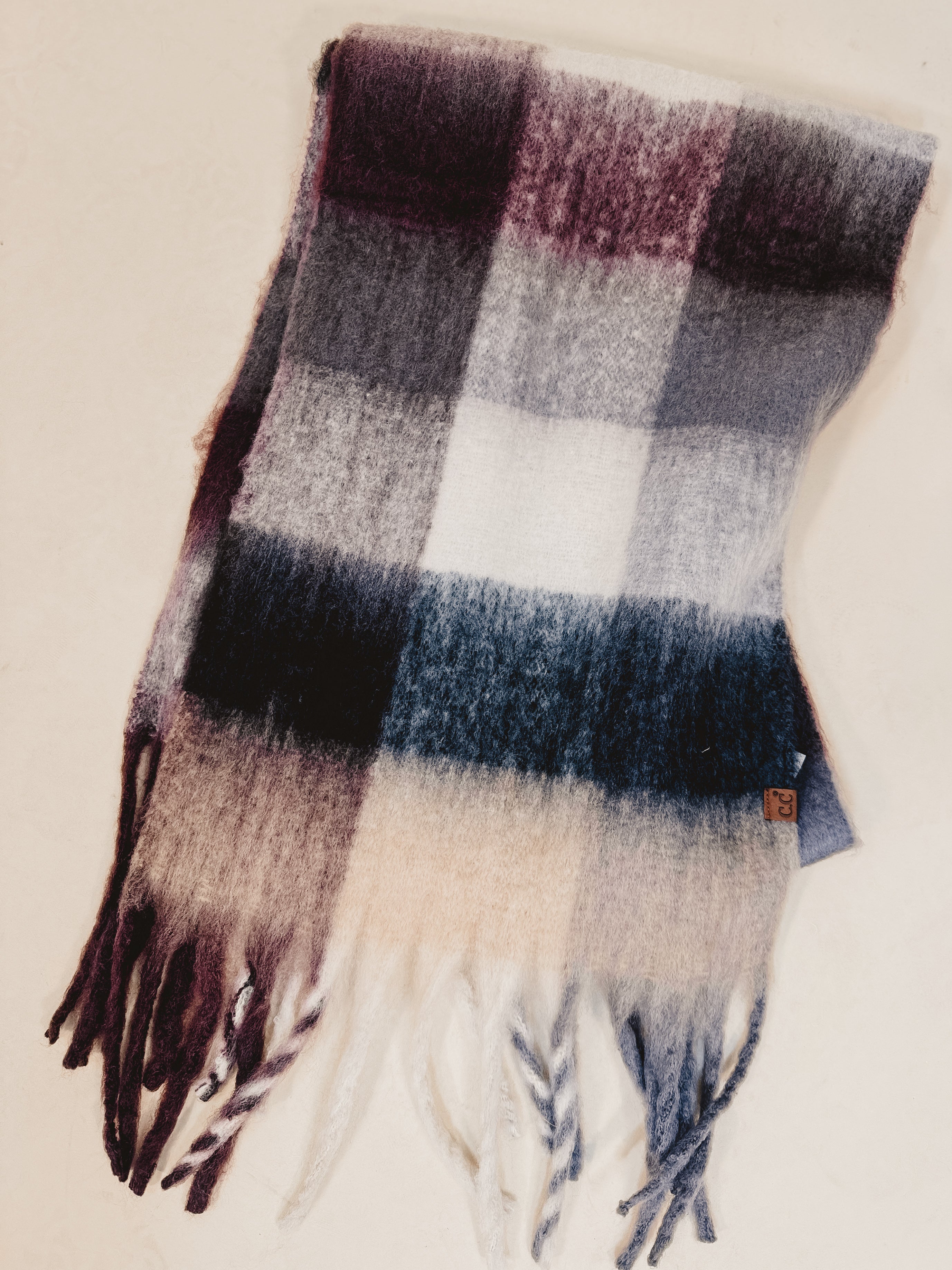 C.C Checkered Pattern Woven Scarf - Tan - Lace and Grace Boutique
