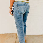 Mid Rise Boyfriend Cuffed Risen Jeans - Light Denim - Lace and Grace Boutique