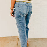 Mid Rise Boyfriend Cuffed Risen Jeans - Light Denim - Lace and Grace Boutique
