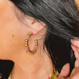 Gold Beaded Wood Accent Earrings - Mauve - Lace and Grace Boutique