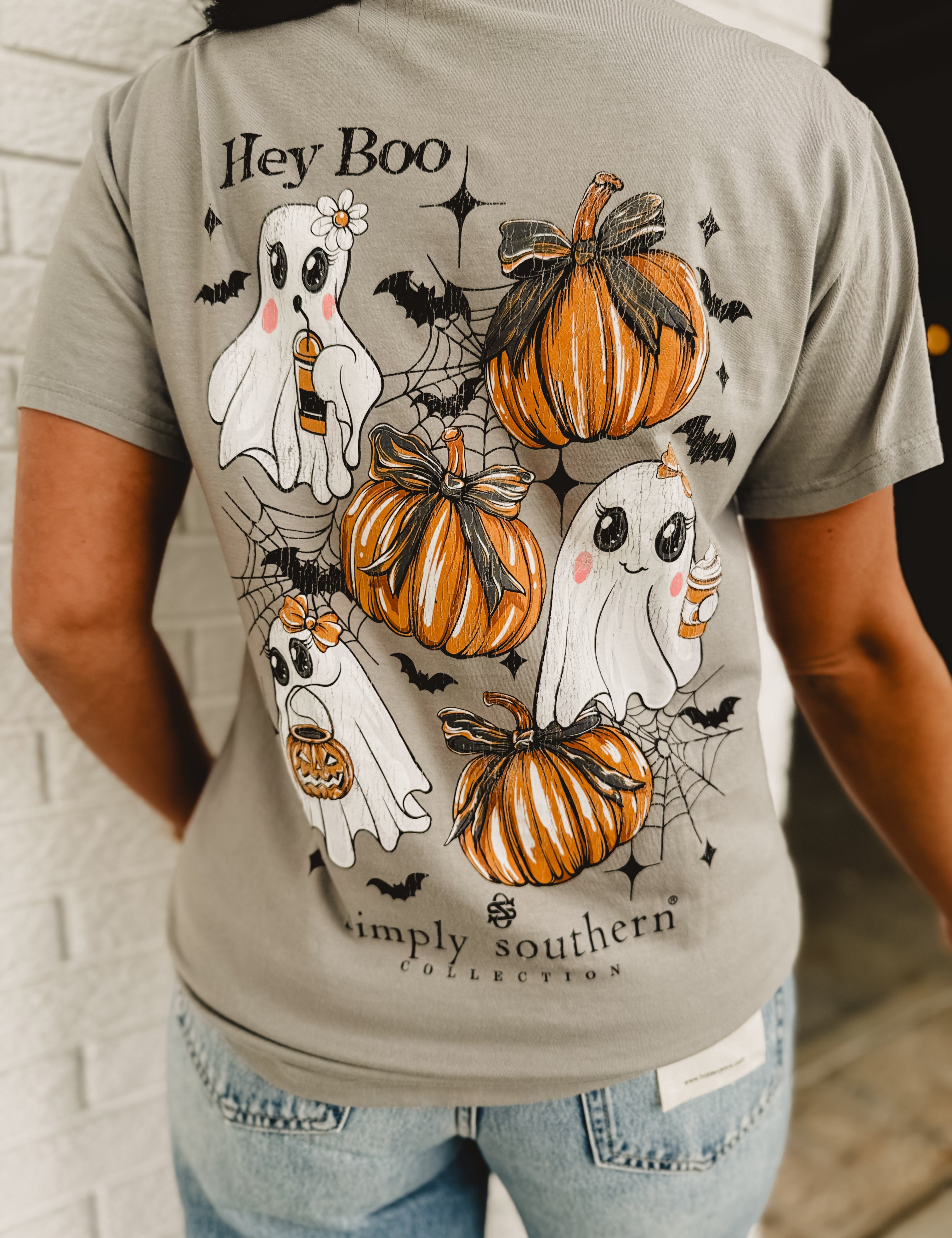 Simply Southern Hey Boo Graphic Tee - Gray - Lace and Grace Boutique