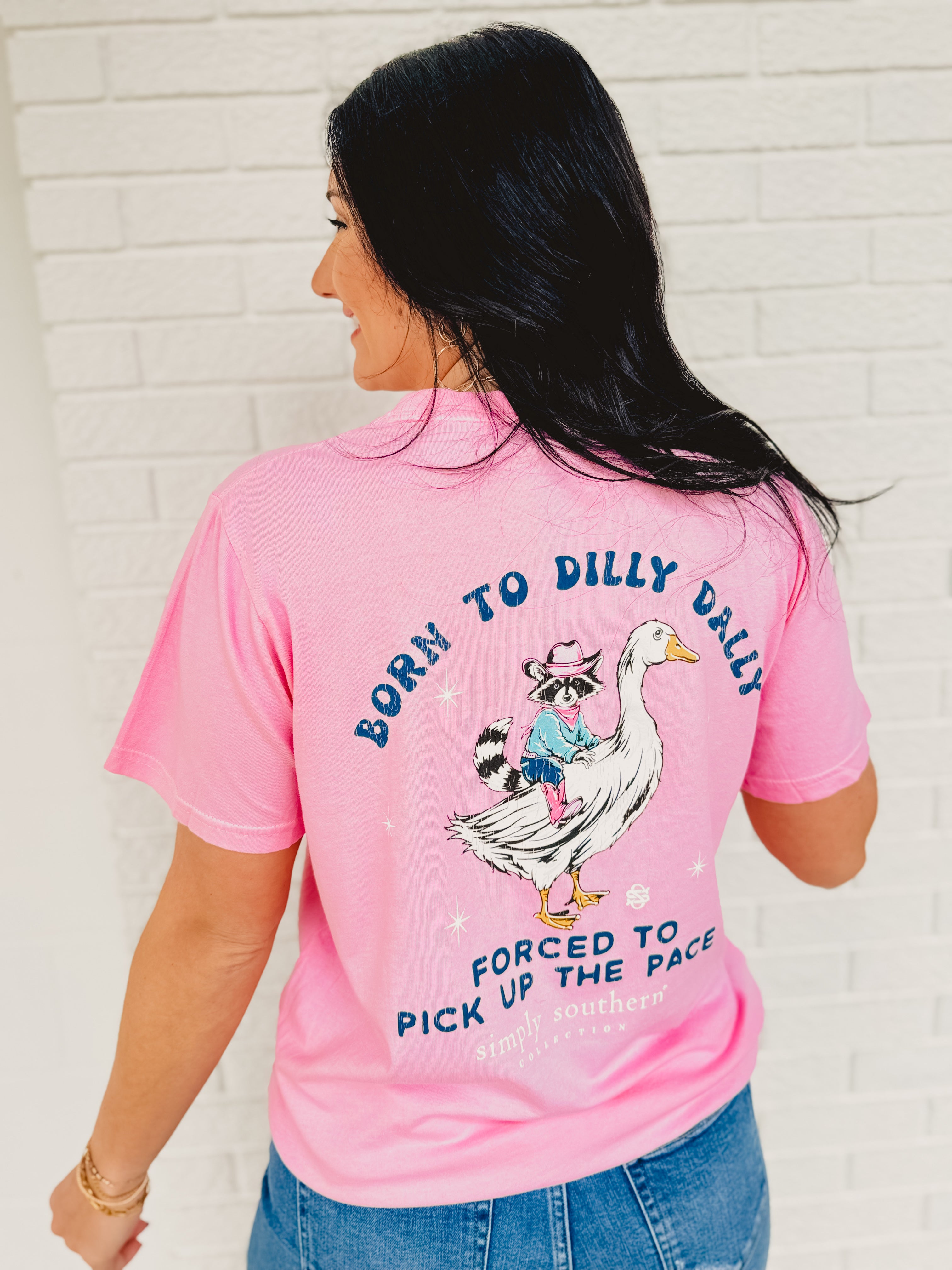 Simply Southern Dilly Dally Goose Tee - Pink - Lace and Grace Boutique