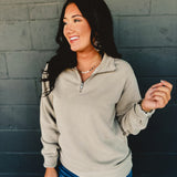 Pigment-Dyed Quarter Zip Pullover - Pigment Cement - Lace and Grace Boutique
