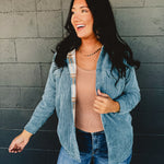 Corduroy & Plaid Reversible Shacket - Blue - Lace and Grace Boutique