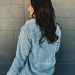 Corduroy & Plaid Reversible Shacket - Blue - Lace and Grace Boutique