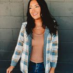 Corduroy & Plaid Reversible Shacket - Blue - Lace and Grace Boutique