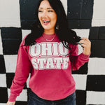 Ohio State Puff Dyed Sweatshirt - Washed Scarlett - Lace and Grace Boutique