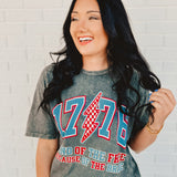 1776 Land of the Free Mineral Wash Graphic Tee - Stone Gray - Lace and Grace Boutique