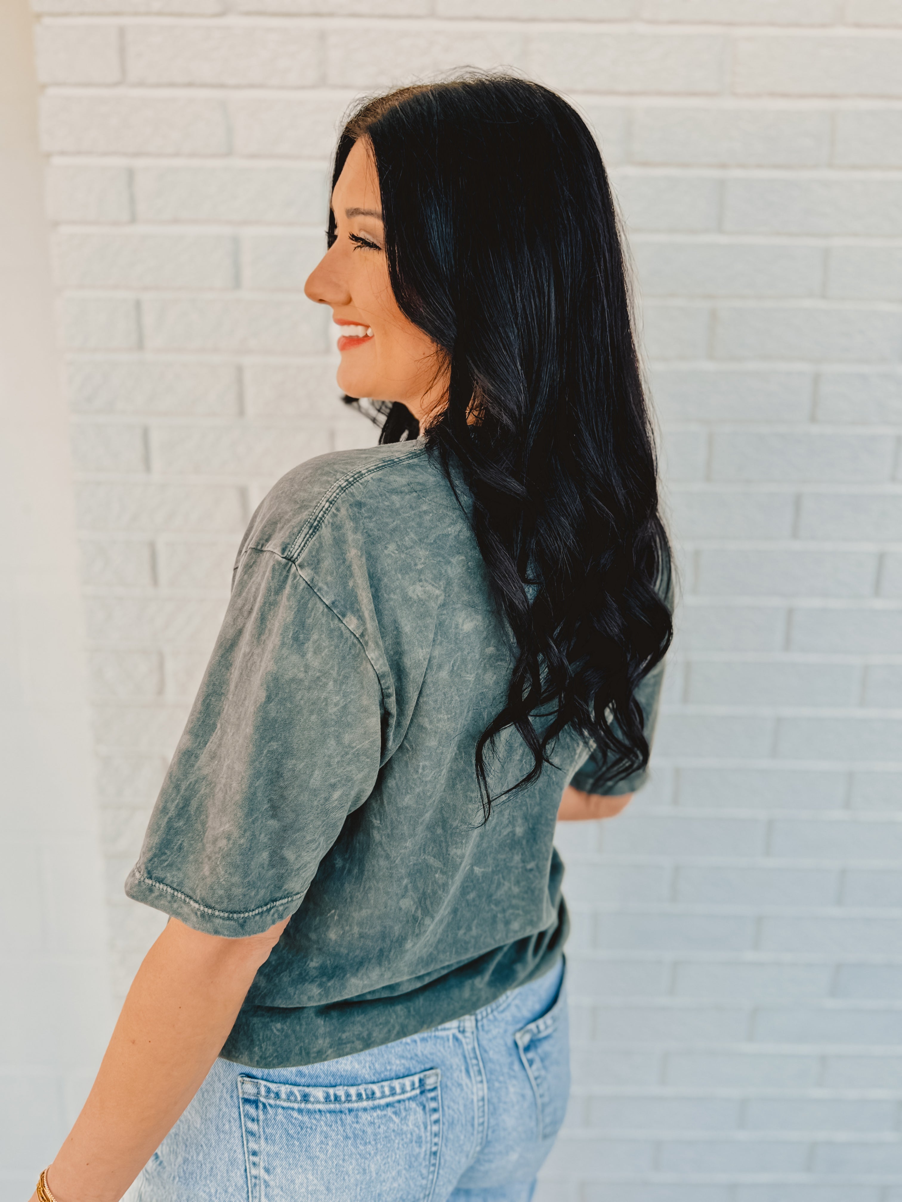 1776 Land of the Free Mineral Wash Graphic Tee - Stone Gray - Lace and Grace Boutique