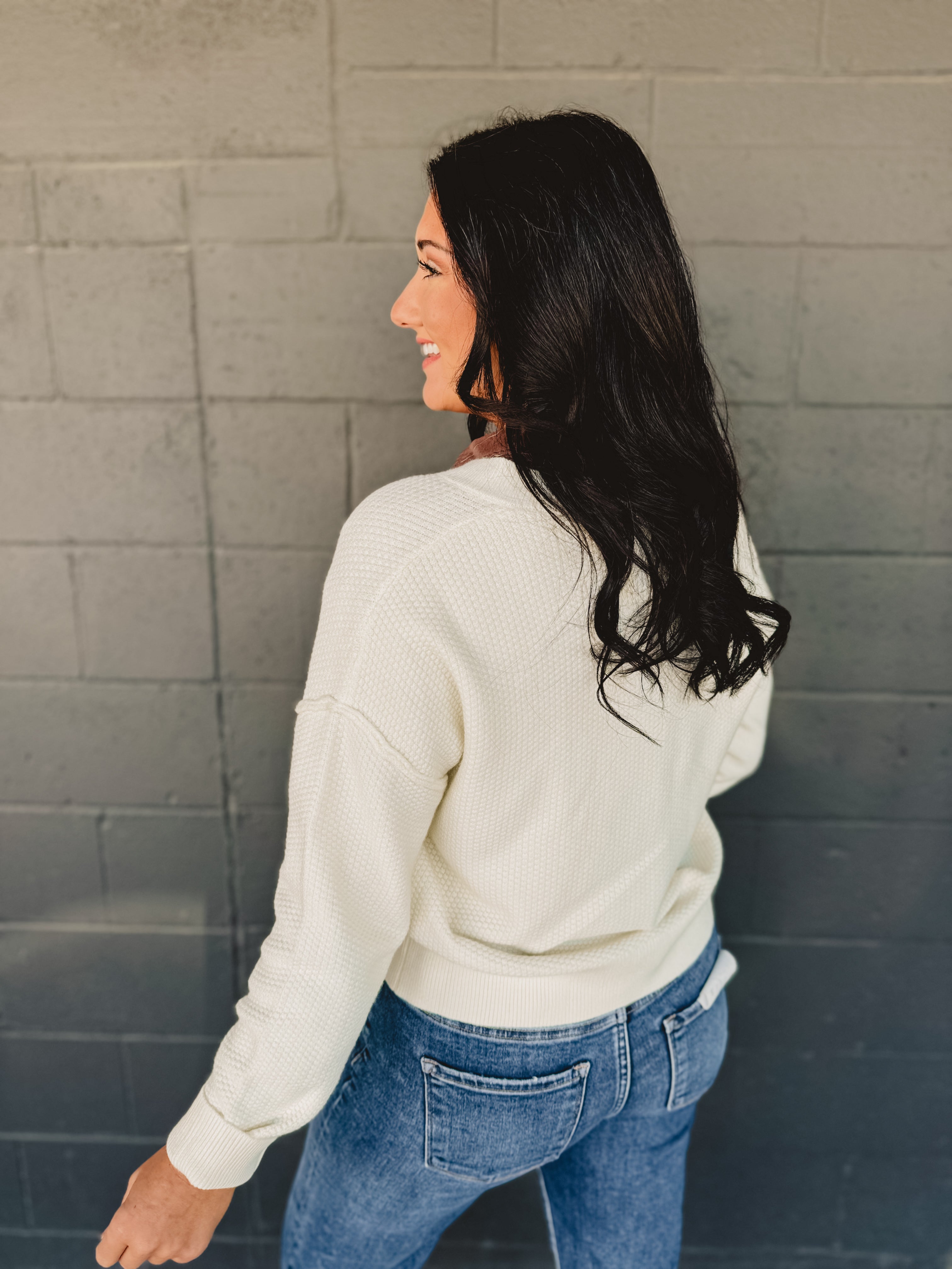Exposed Seam Button Down Cardigan - Cream - Lace and Grace Boutique