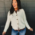 Exposed Seam Button Down Cardigan - Cream - Lace and Grace Boutique