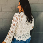 POL Solid Crochet Knit Long Sleeve Top - Ivory - Lace and Grace Boutique