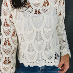 POL Solid Crochet Knit Long Sleeve Top - Ivory - Lace and Grace Boutique