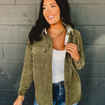 Corduroy & Plaid Reversible Shacket - Olive - Lace and Grace Boutique