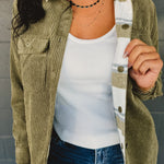 Corduroy & Plaid Reversible Shacket - Olive - Lace and Grace Boutique
