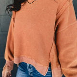 Thermal Long Sleeve Pullover - Burnt Orange - Lace and Grace Boutique