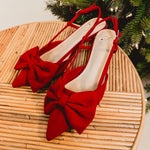 Pointed Toe Bow Stilletos - Red - Lace and Grace Boutique