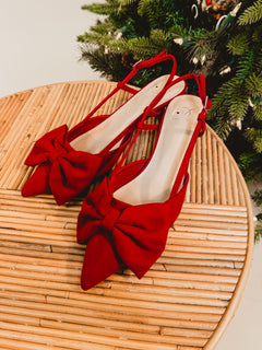 Pointed Toe Bow Stilletos - Red - Lace and Grace Boutique