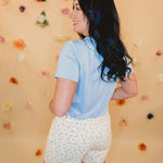Floral Denim Shorts - Cream/Blue - Lace and Grace Boutique